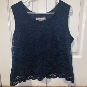 Chic Navy Lace Sleeveless Blouse